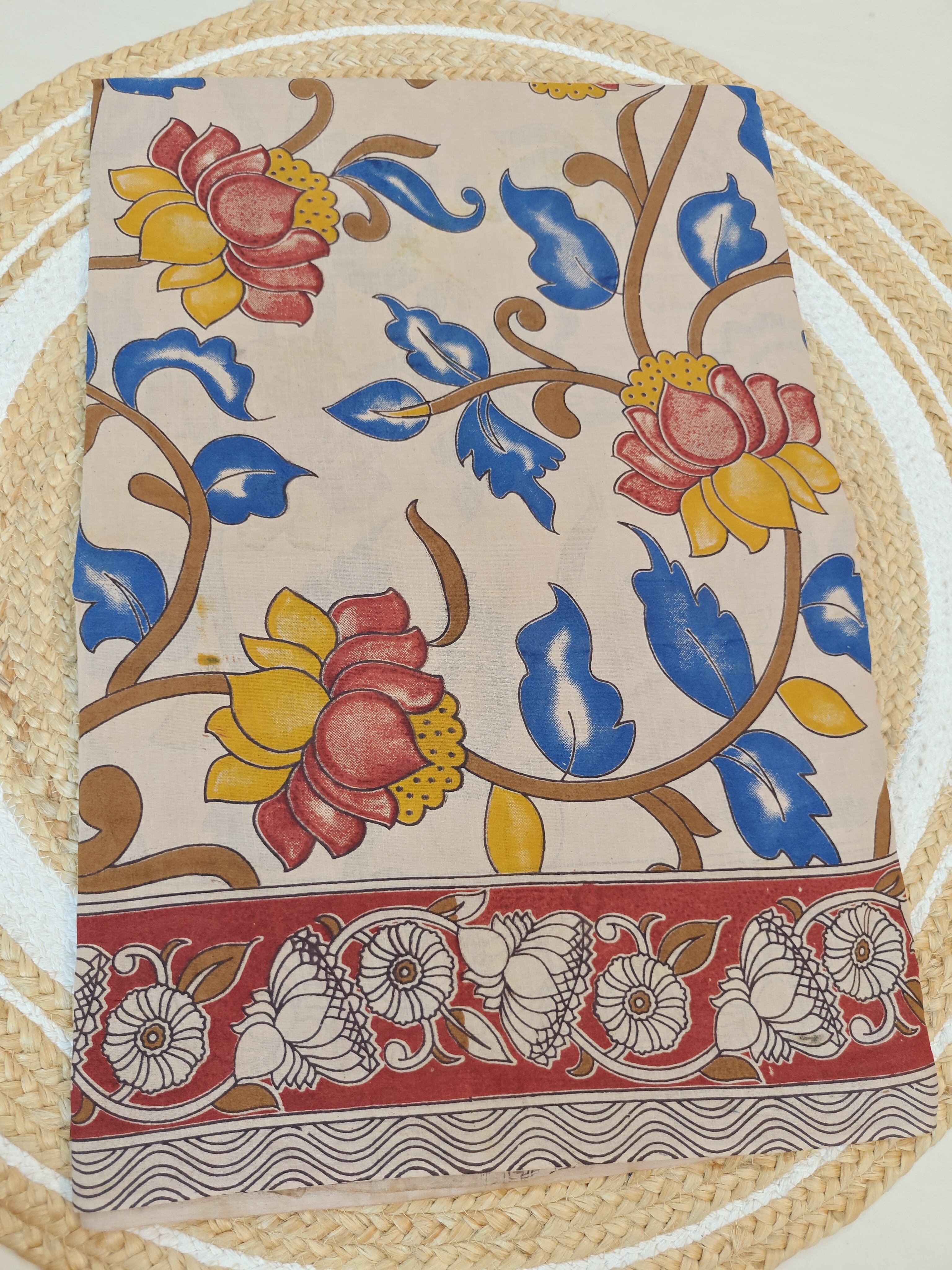 Coral Lotus Kalamkari Printed Saree hover