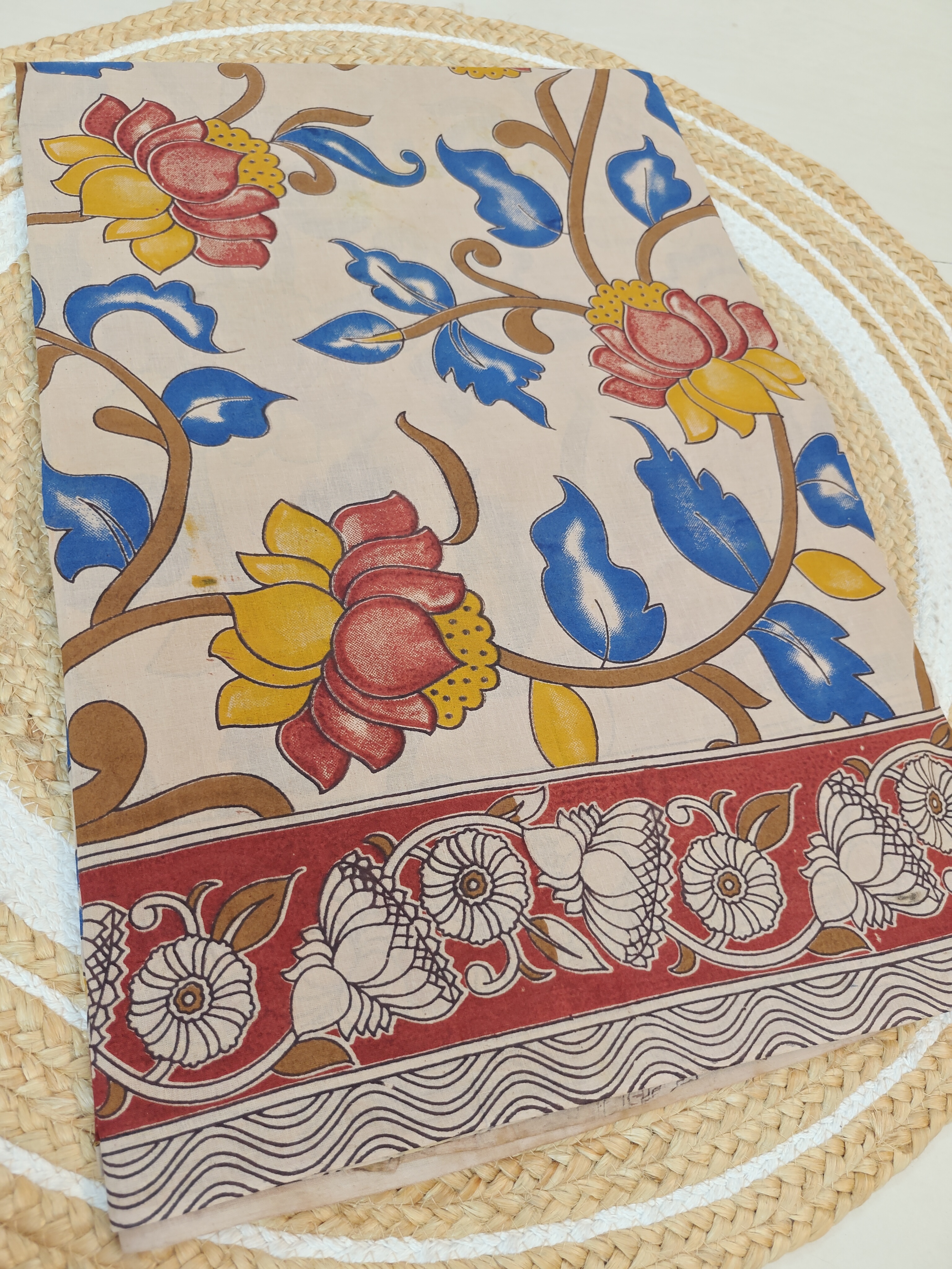 Coral Lotus Kalamkari Printed Saree