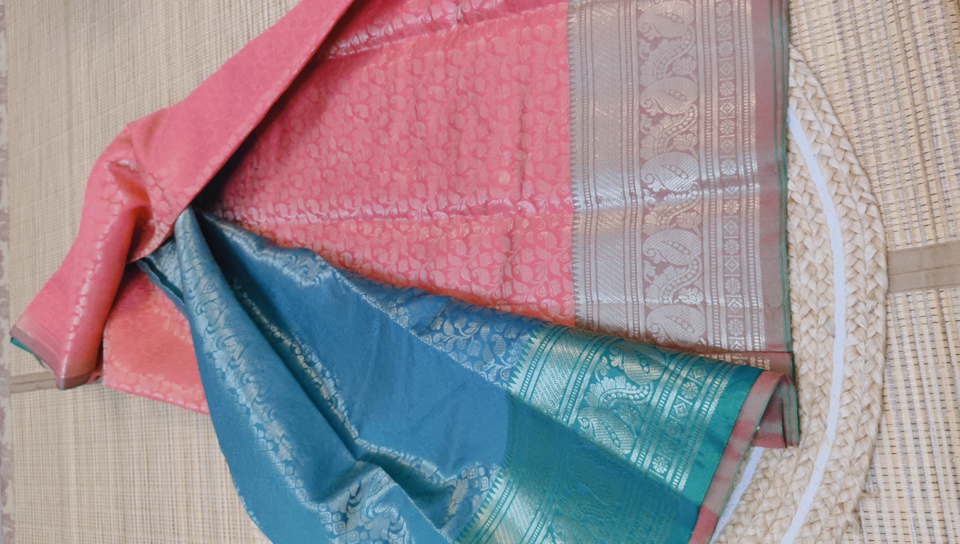 Coral Pink Zari Weave Fancy Pattu Saree