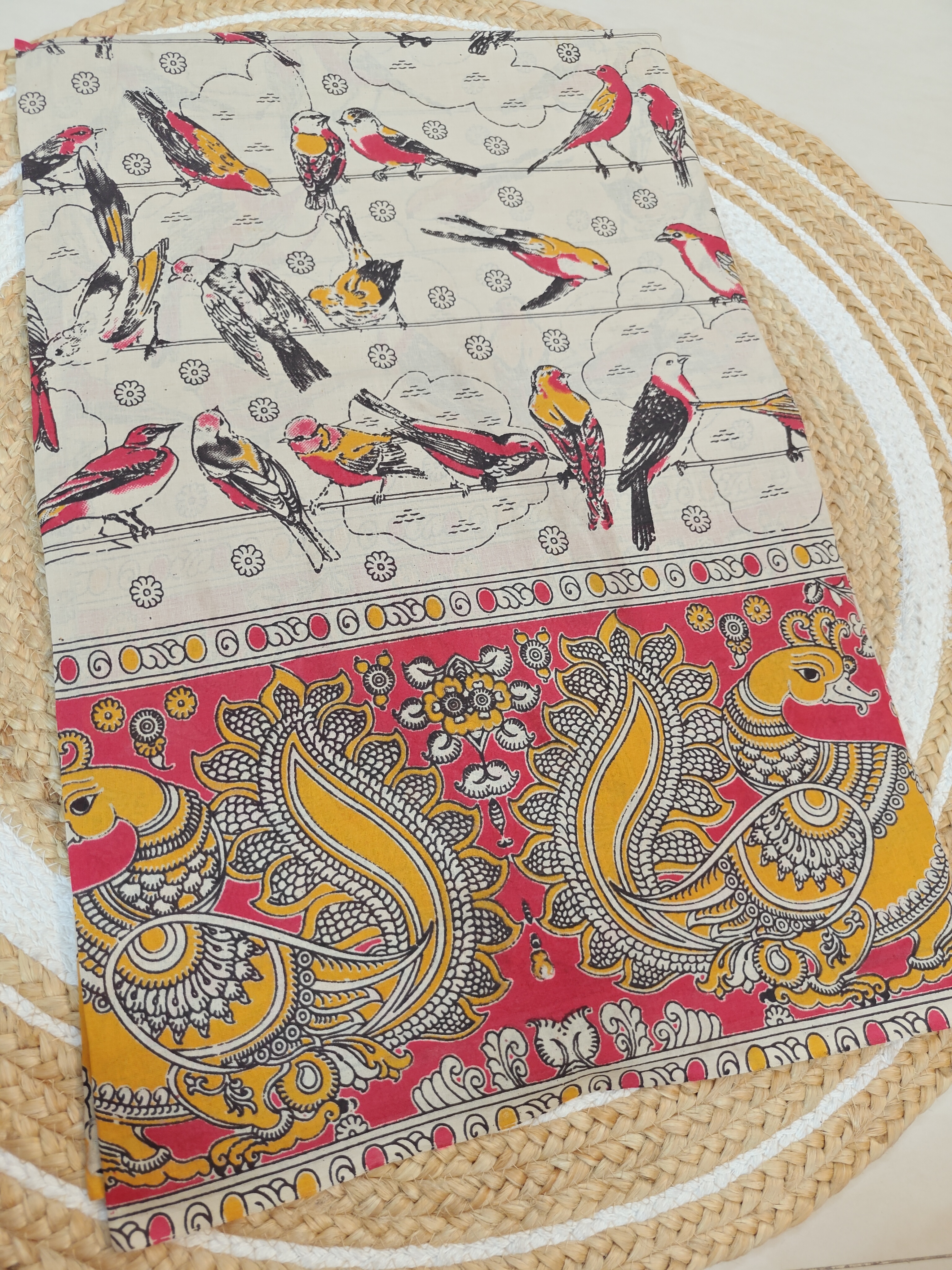 Heritage Bird Motif Kalamkari Printed Saree