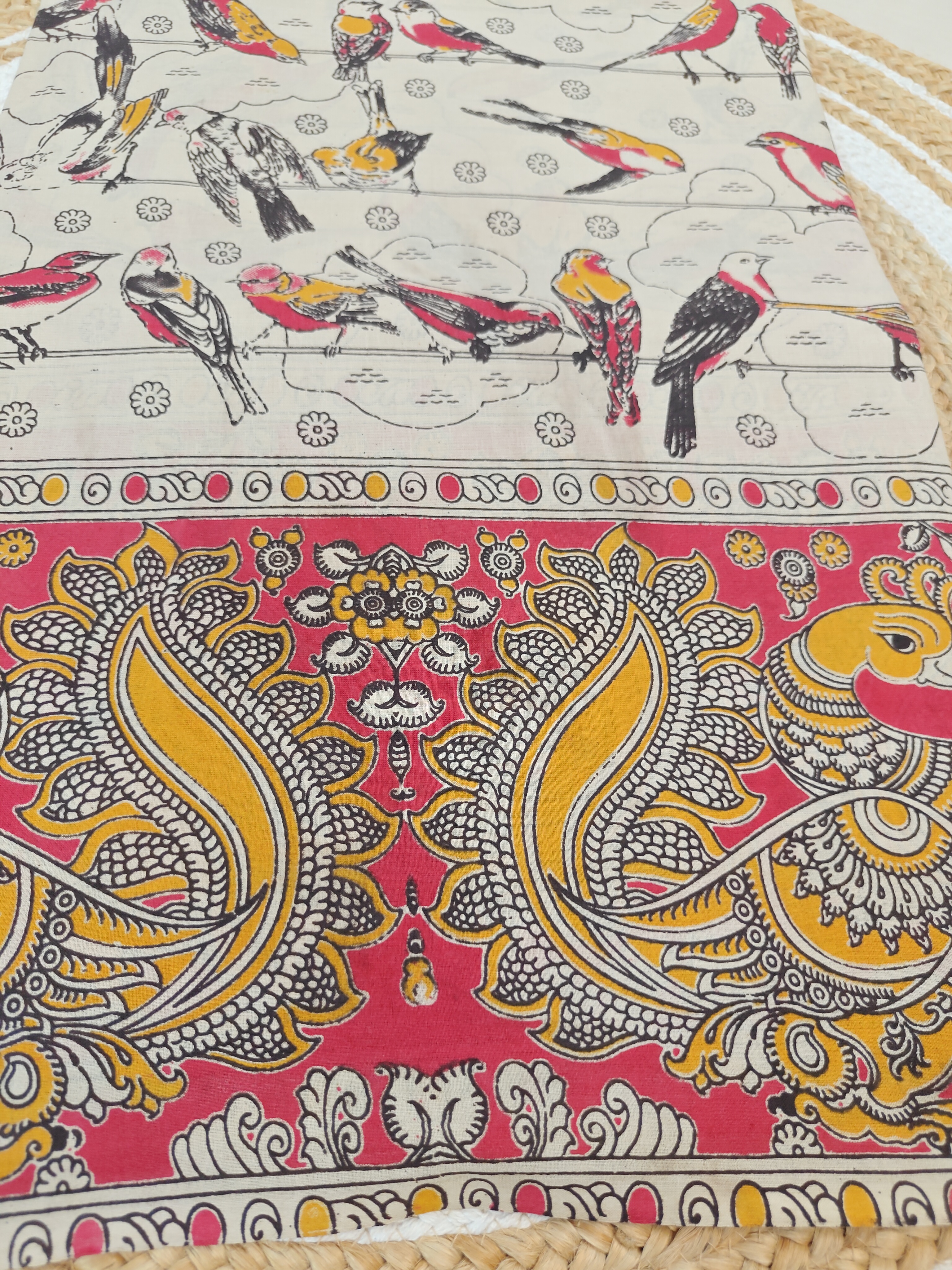 Heritage Bird Motif Kalamkari Printed Saree hover
