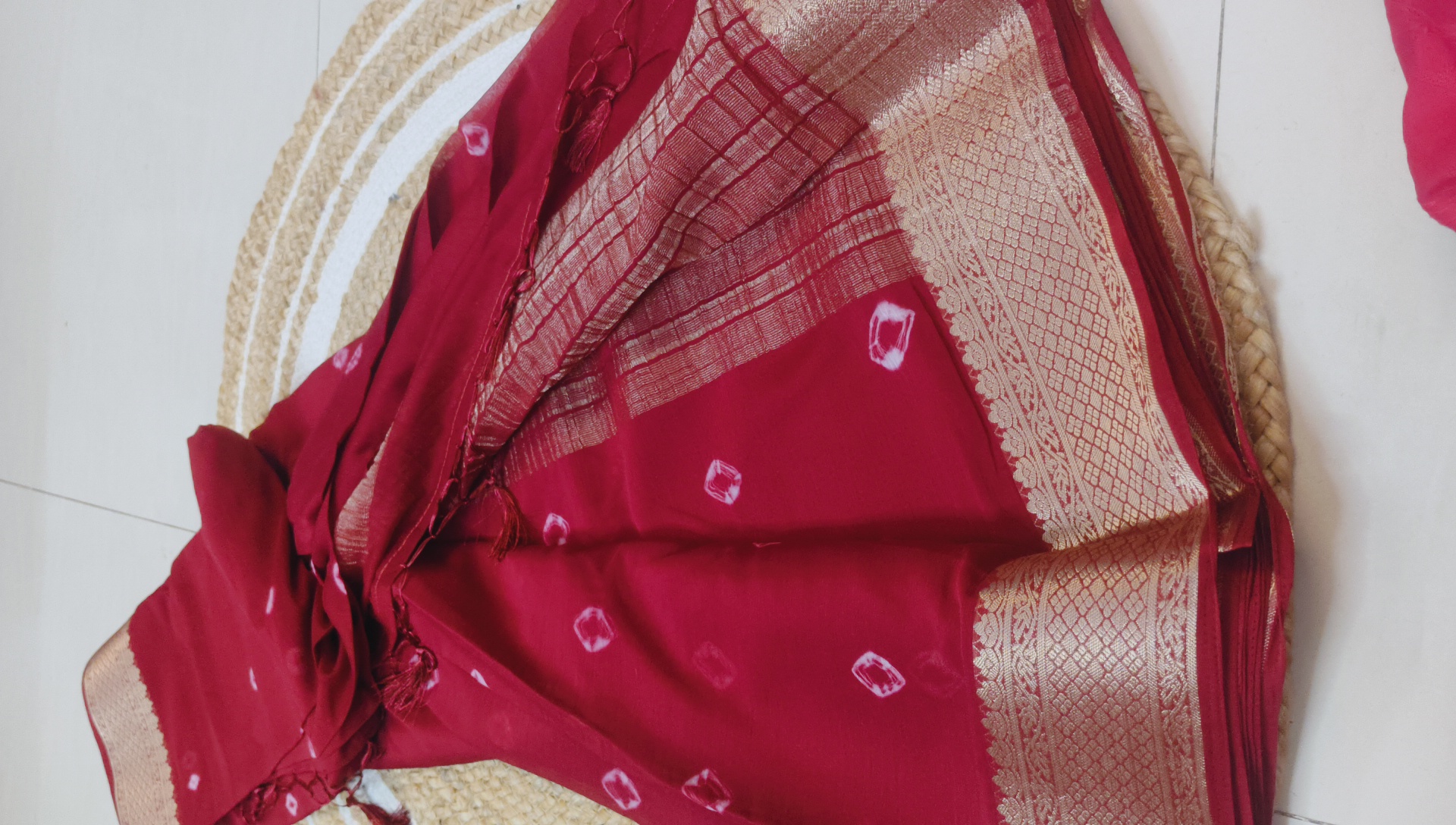 Maroon Bandhani Banaras Saree