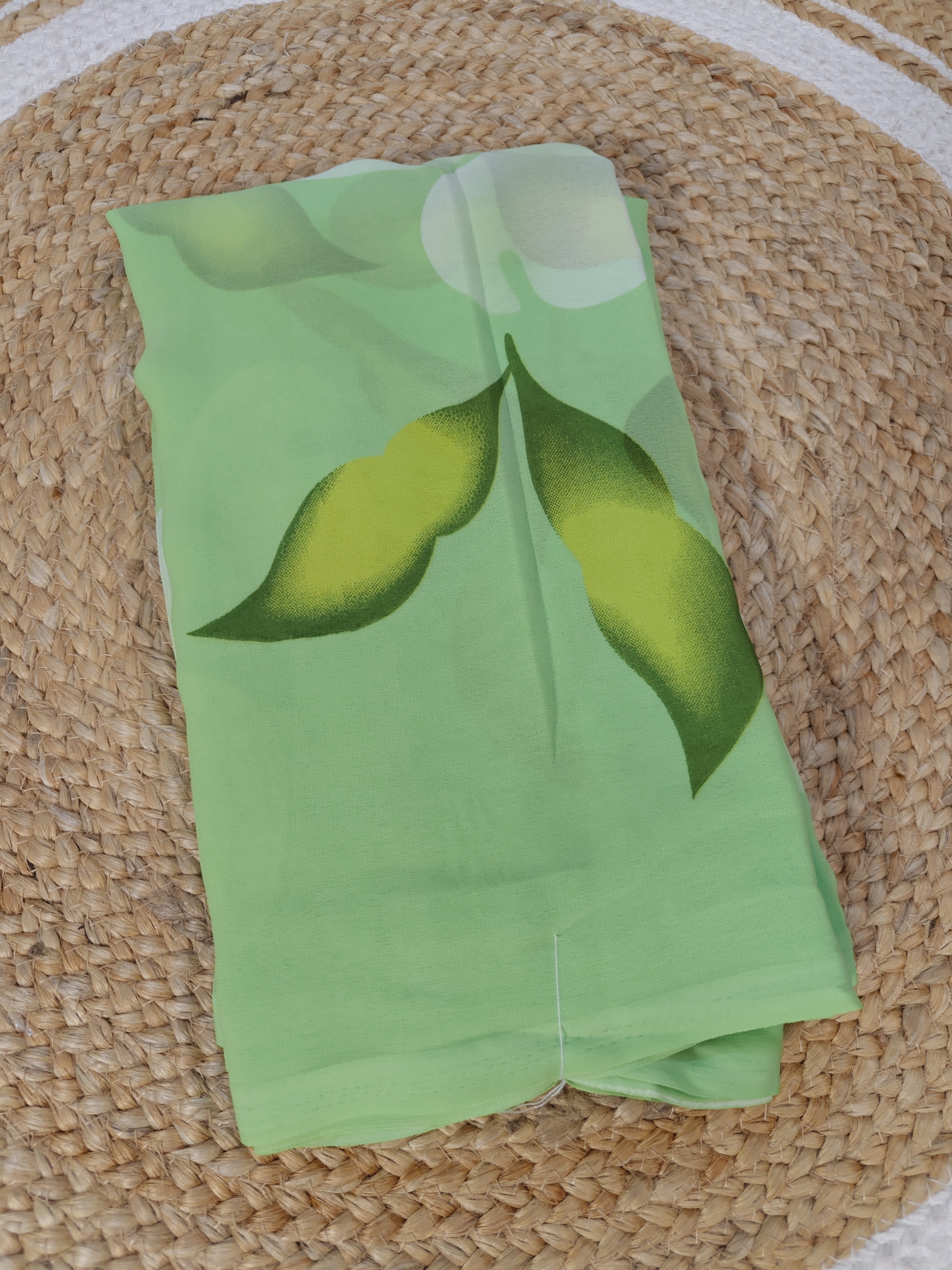 Mint Green Junnumukka Saree with Leaf Prints