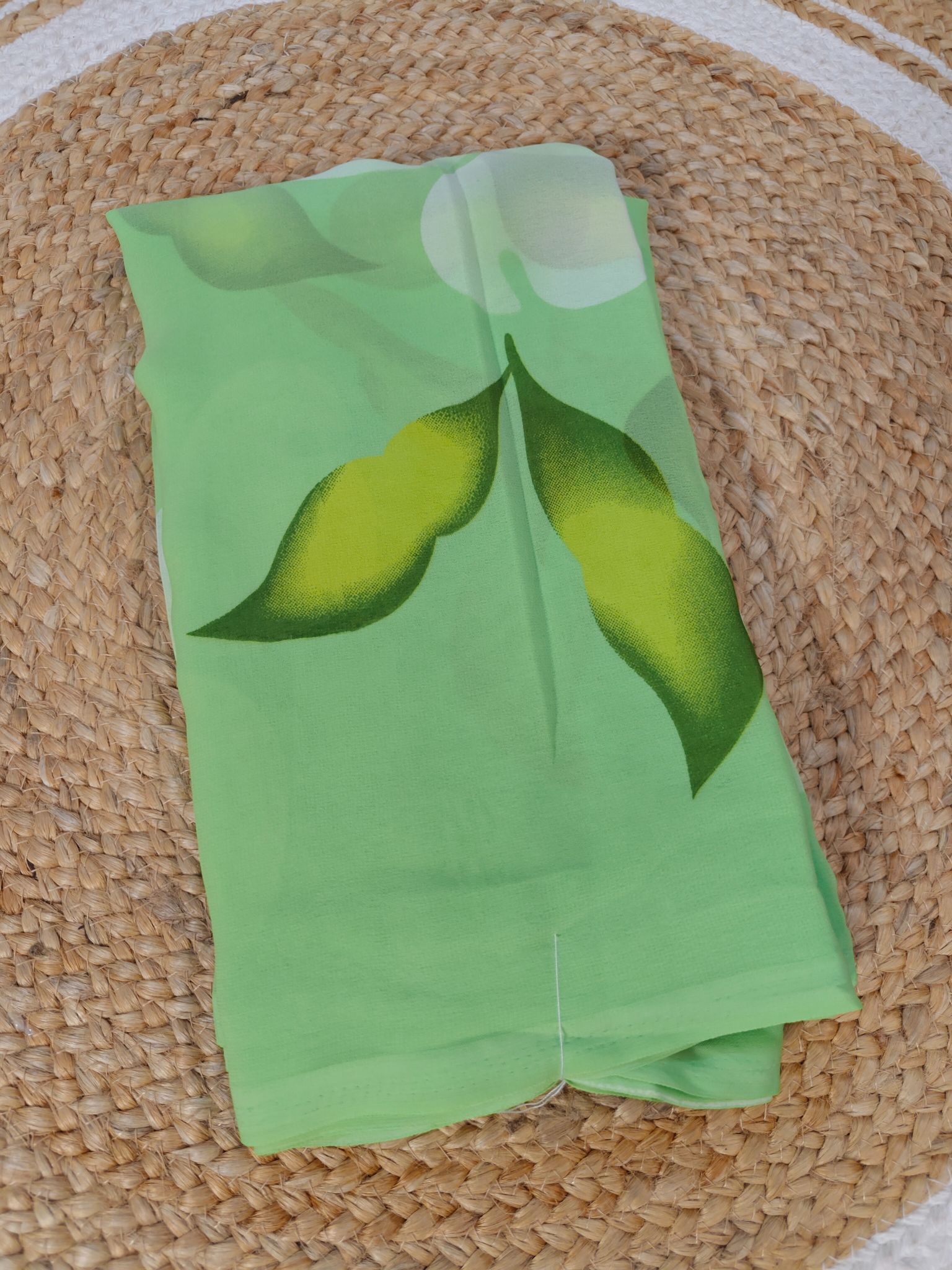 Mint Green Junnumukka Saree with Leaf Prints