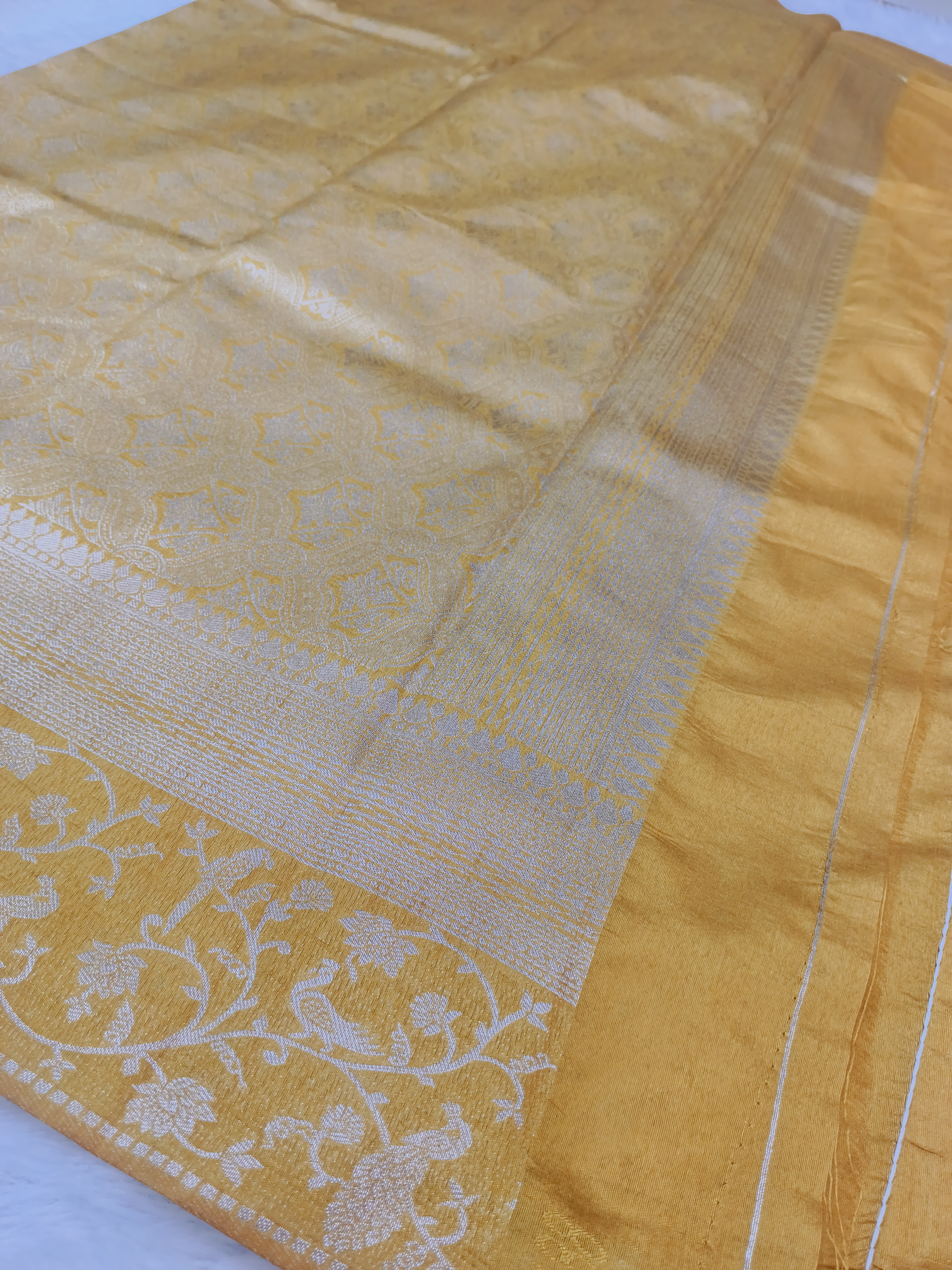 Mustard Banaras Floral Zari Saree