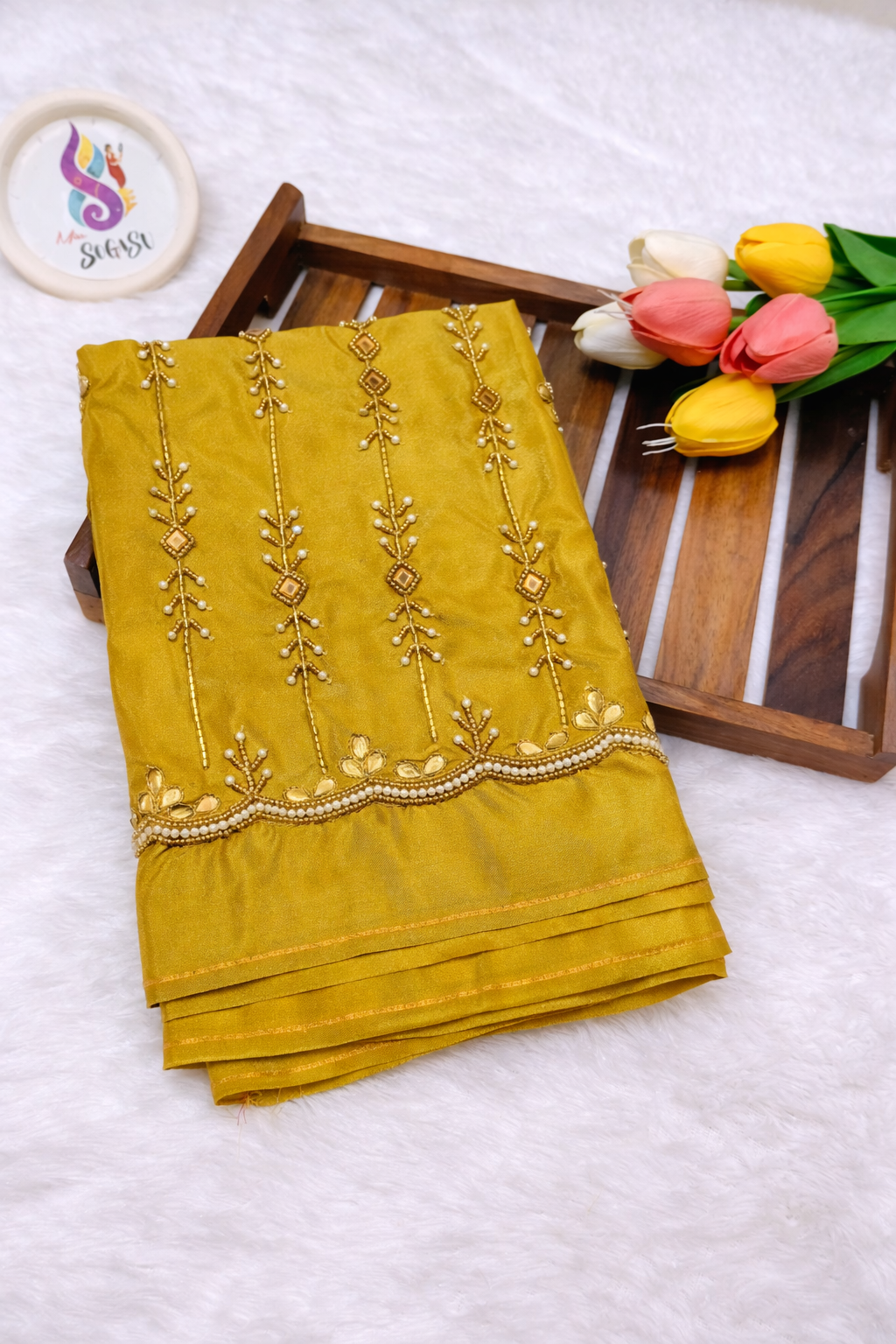 Mustard Maggam work Blouse
