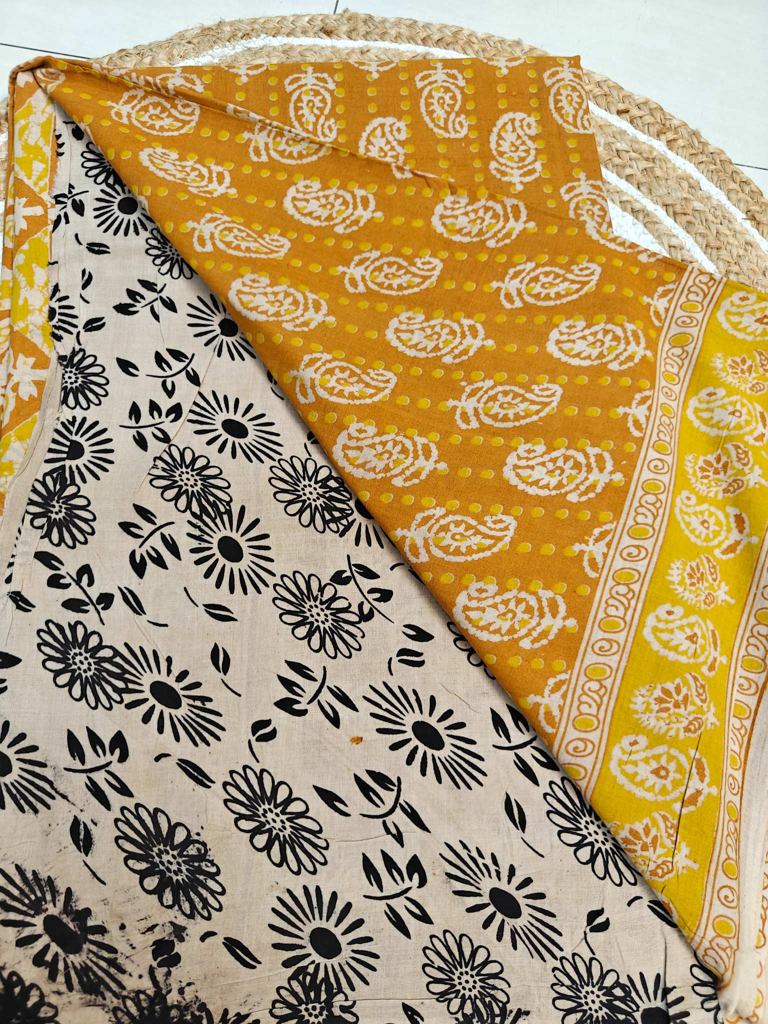 Mustard Yellow Kalamkari Printed Saree with Traditional Border