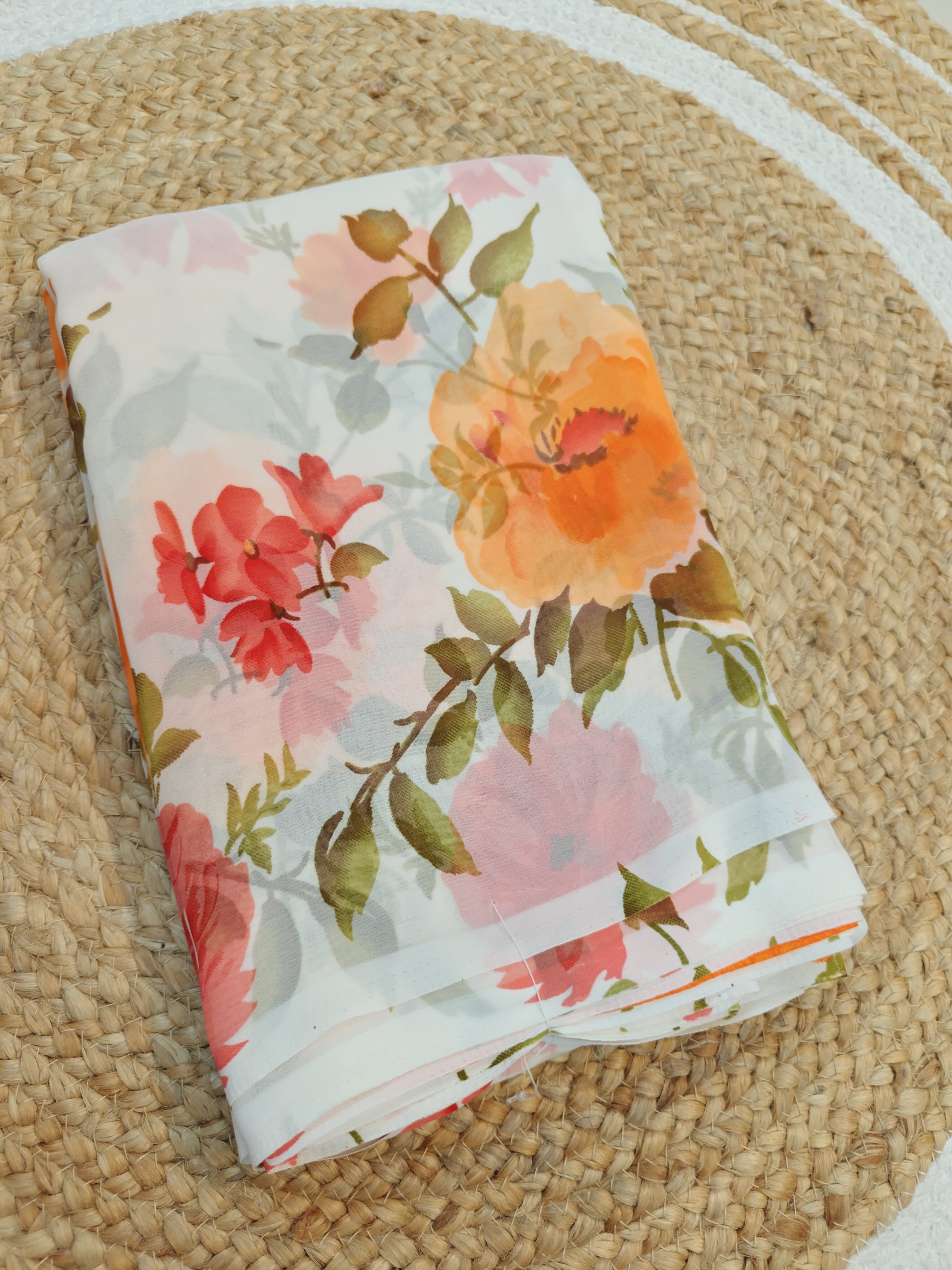Peach & Orange Floral Print Junnumukka Saree