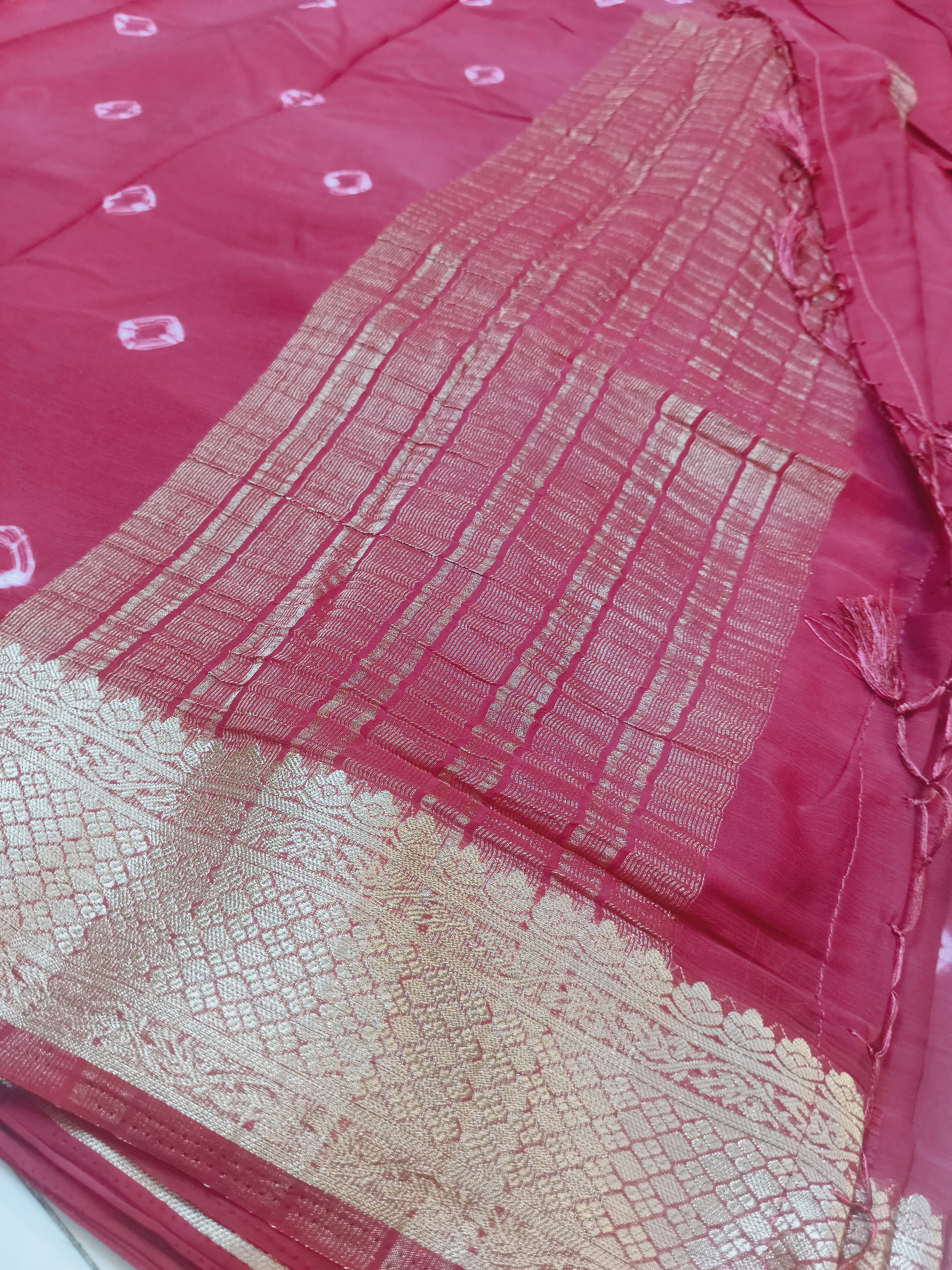 Pink Bandhani Banaras Saree