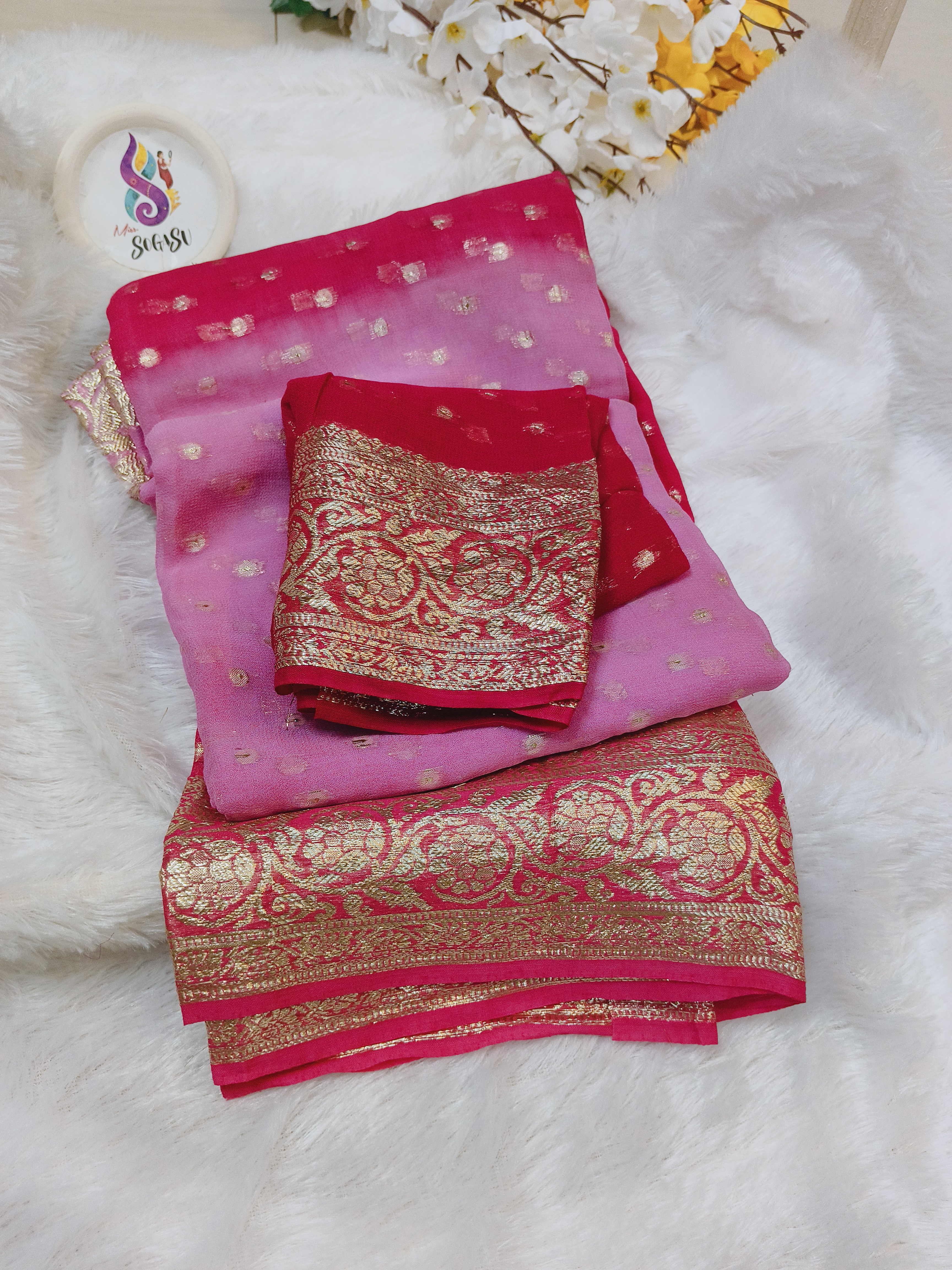 Pink Dual Tone Chinon Georgette Sareee