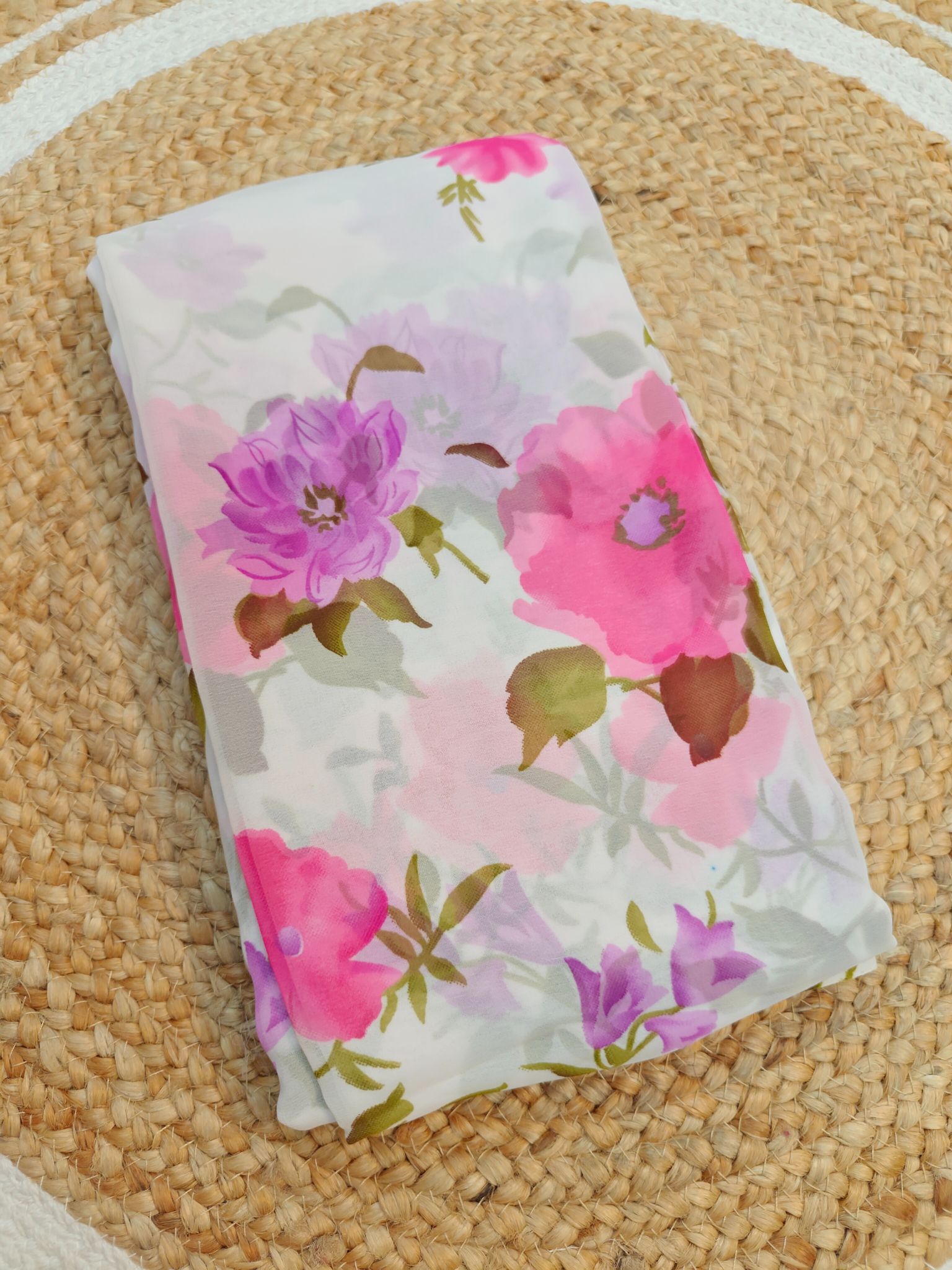 Pink Floral Print Junnumukka Saree