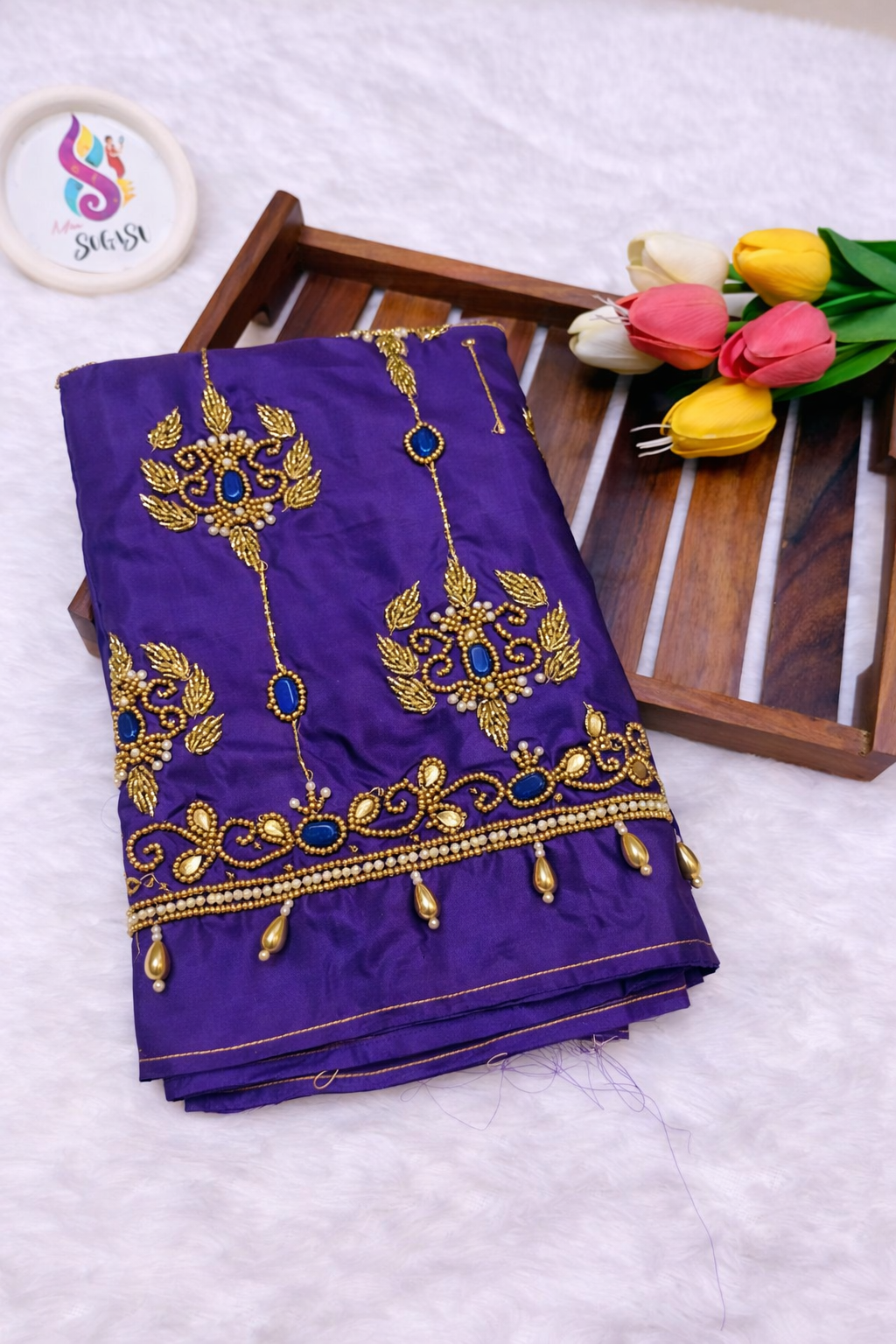 Purple Stone Maggam Blouse