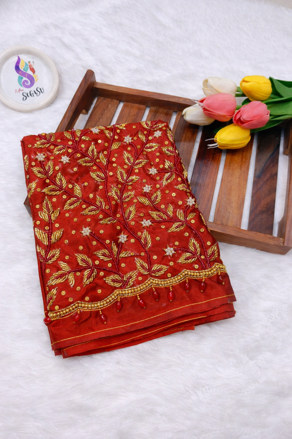 Red Heavy Maggam Blouse