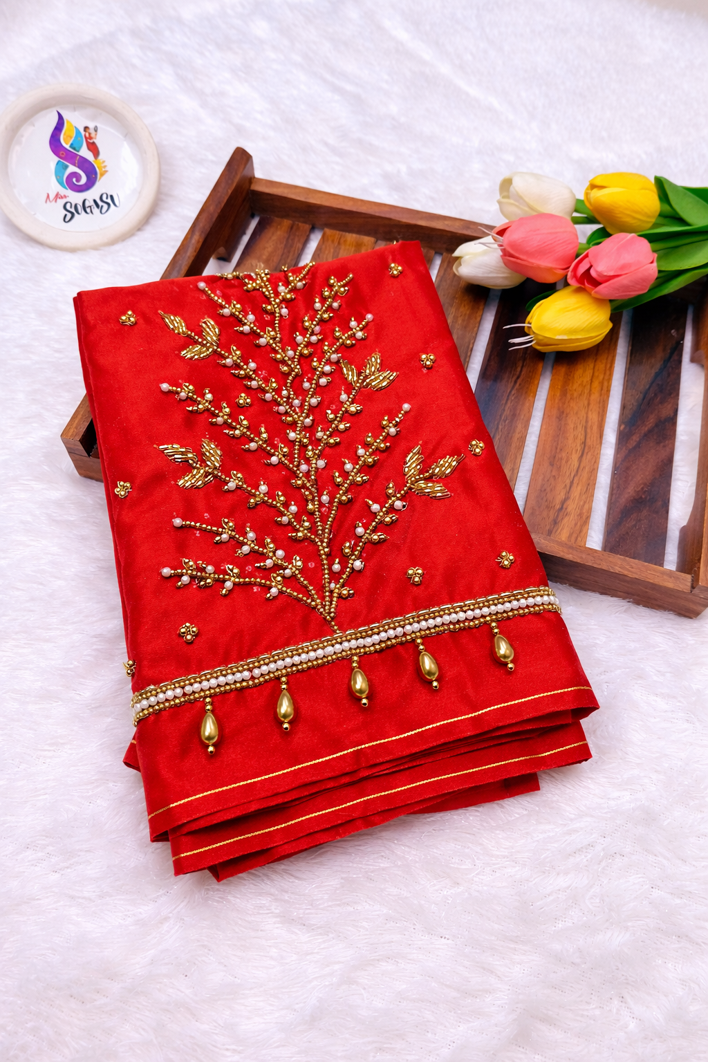 Red Teega Maggam Work Blouse Piece