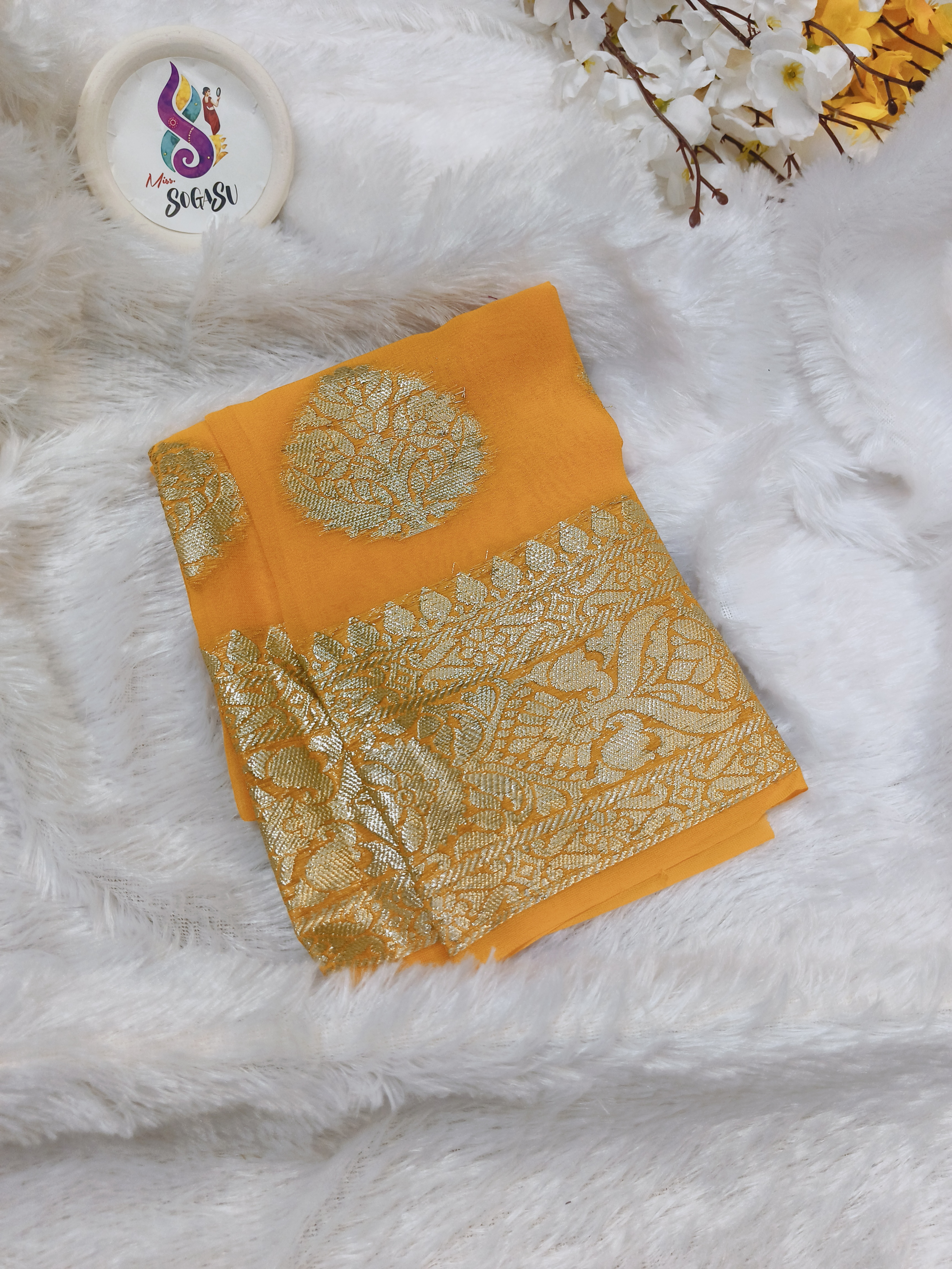 Red & Yellow Chinon Georgette Sareee hover