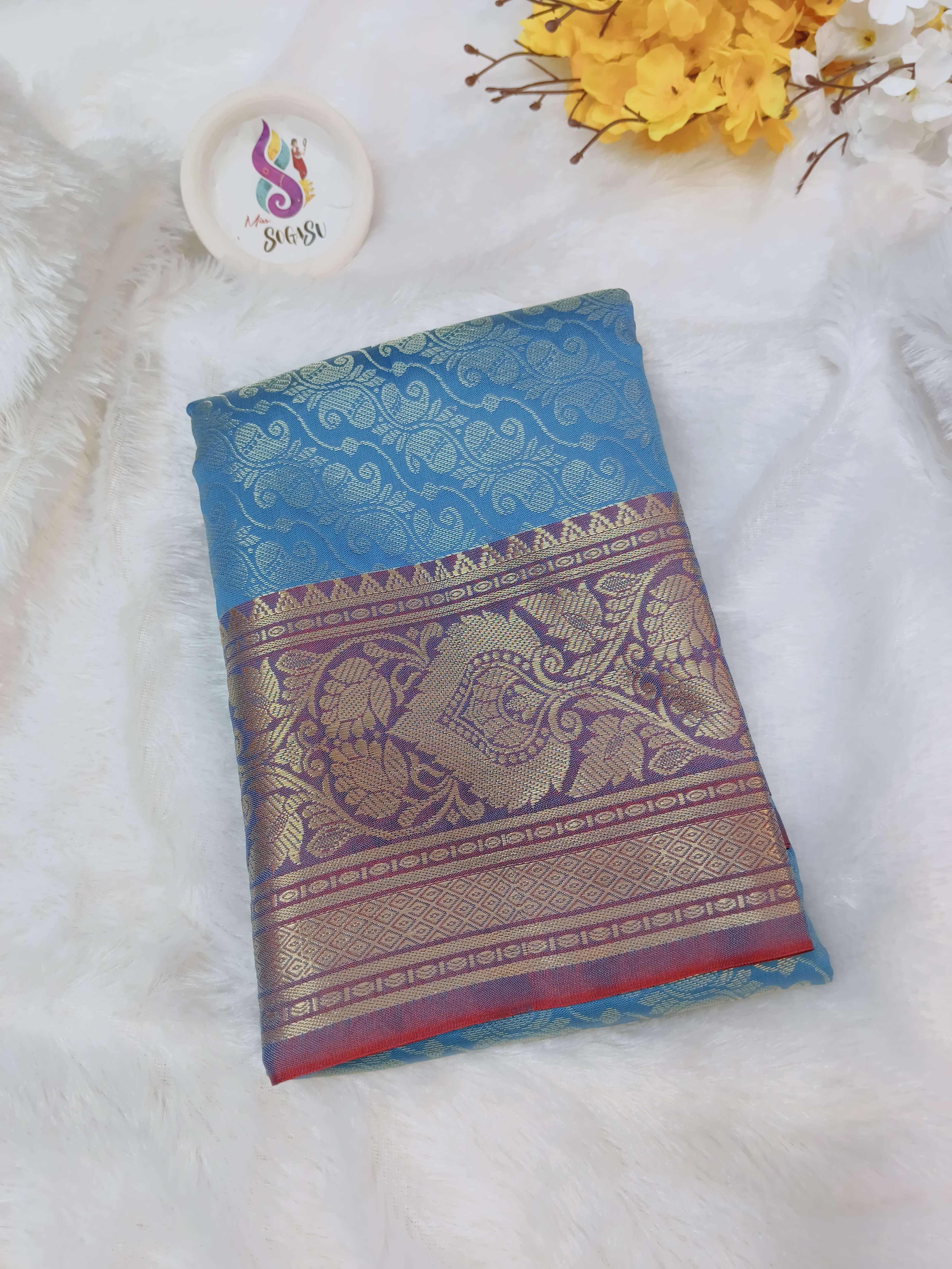 Royal Blue Contrast Fancy Pattu Saree