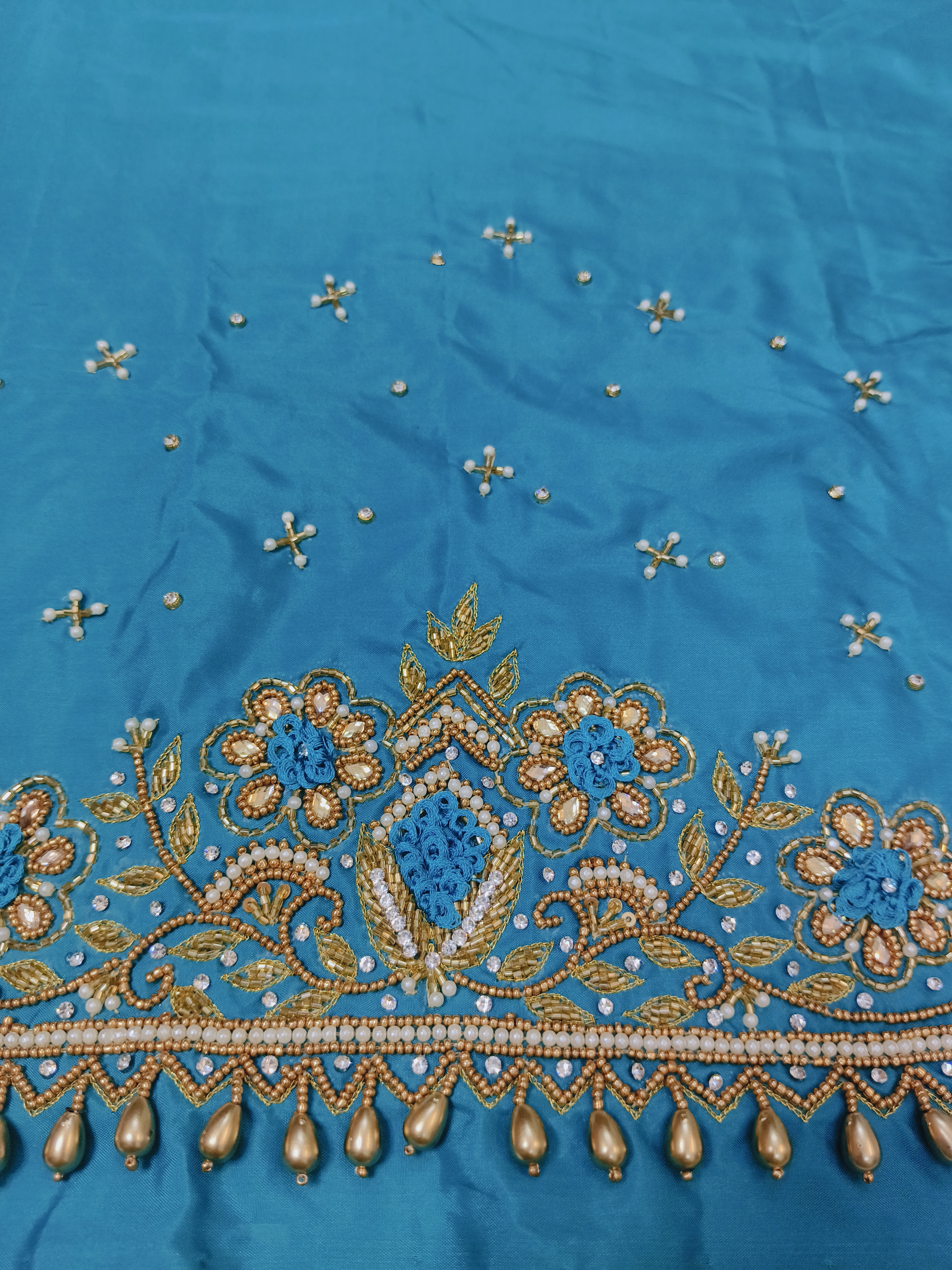 Teal flower Maggam Blouse