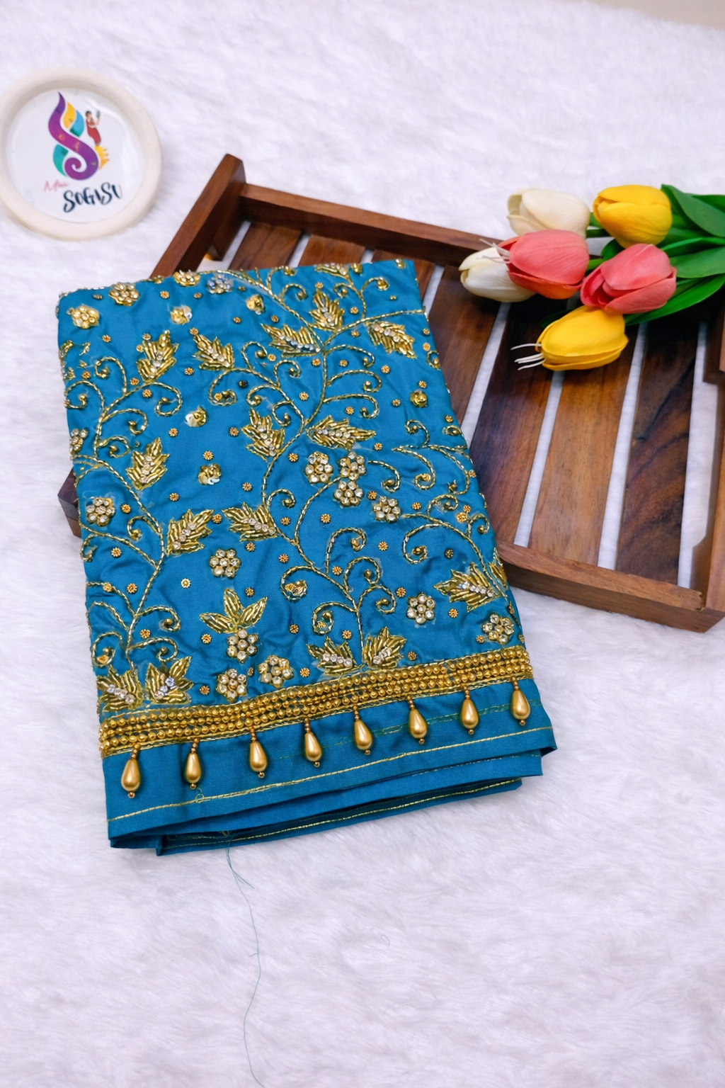 Teal Heavy Maggam Blouse