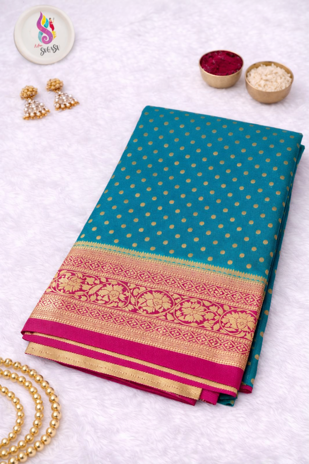 Teal Pink premium Banaras Tissue