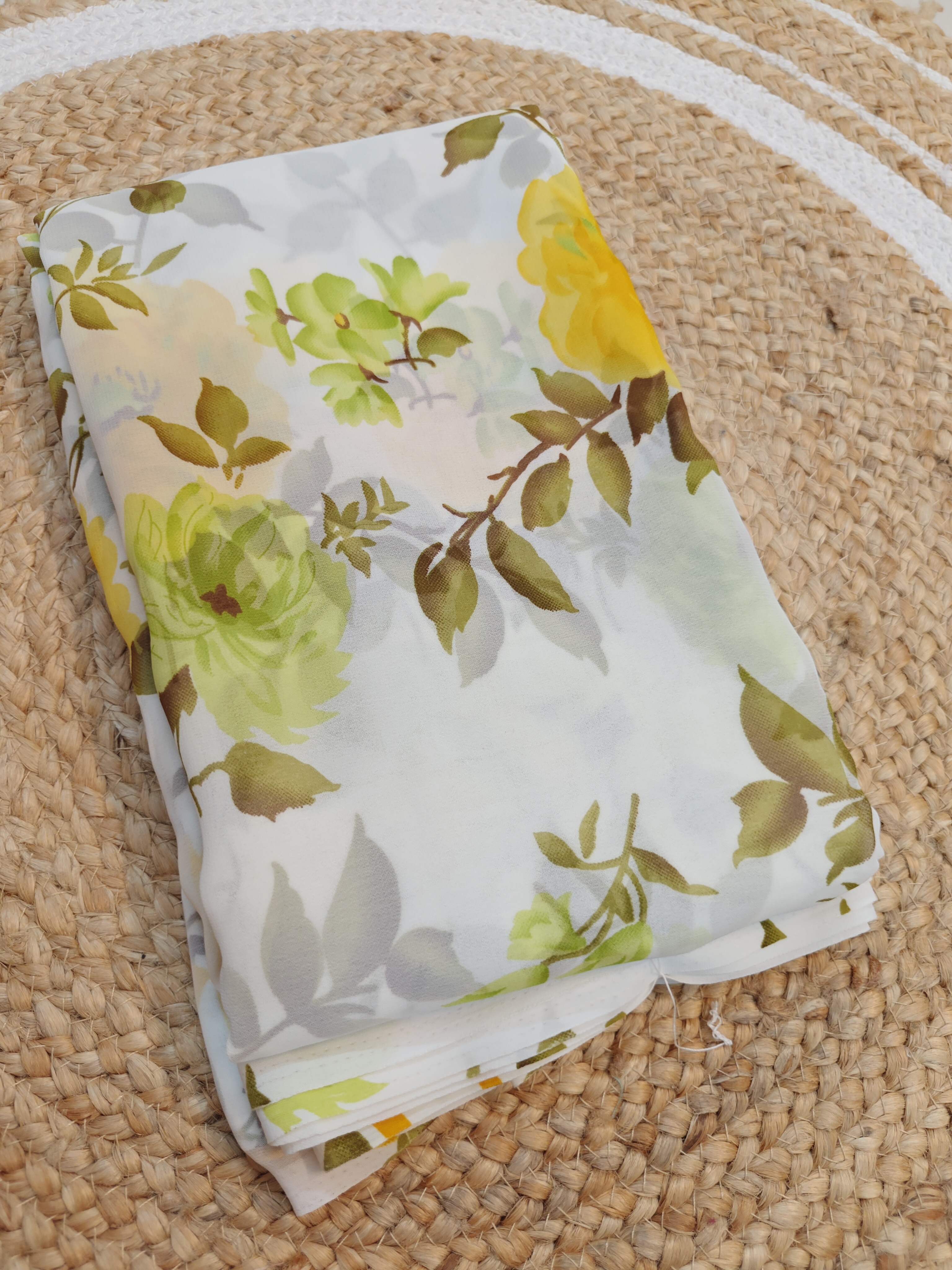 Yellow & Green Floral Print Junnumukka Saree